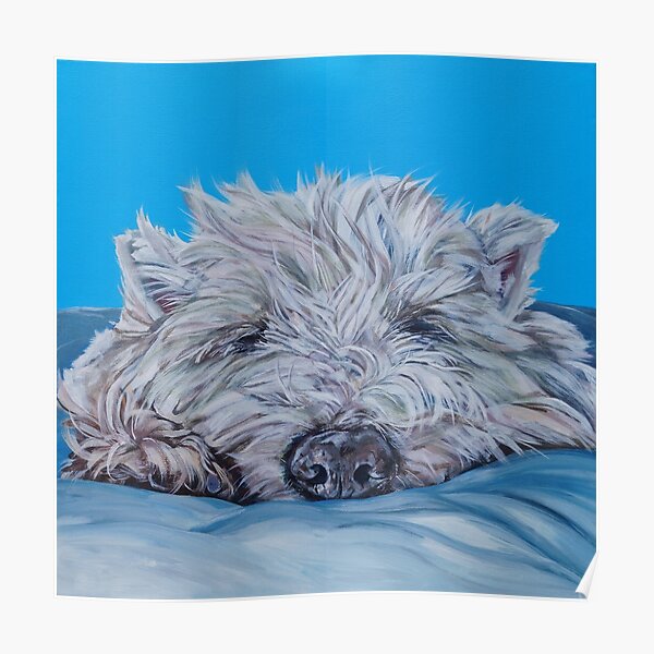 Little Mac. Snoozed. Dog painting art by award-winning UK artist Sam Fenner Poster