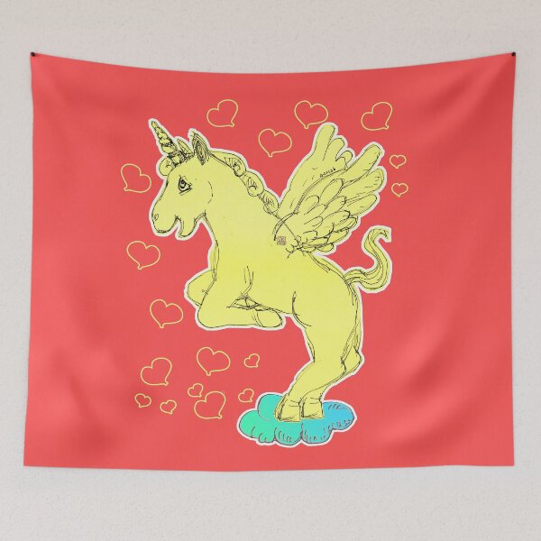 Item preview, Loving Yellow Unicorn Horse On A Cloud (Original Drawing by ACCI) designed and sold by VanyssaGraphics.
