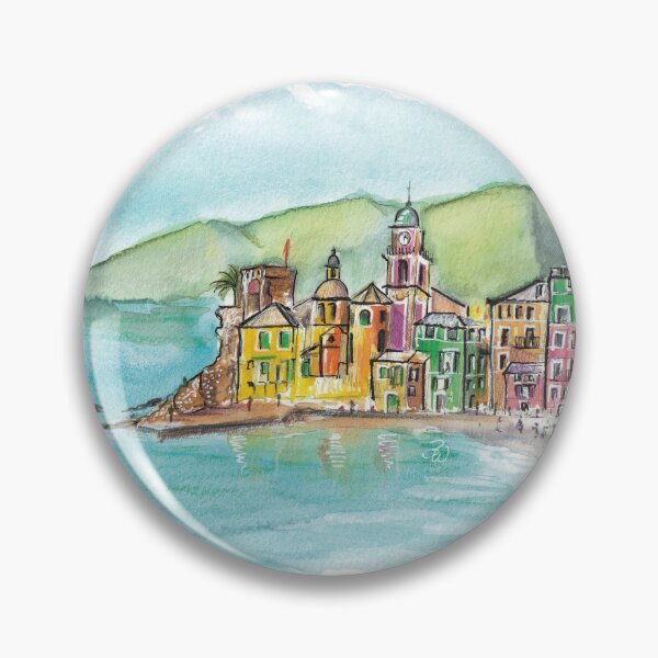 Item preview, Dolce Vita in Camogli Liguria - Beach Holidays Italy - Cheerful Colorful Summer Watercolor Travel Drawing designed and sold by happyartworld.