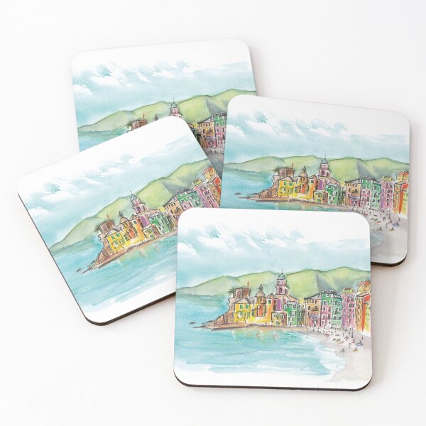 Item preview, Dolce Vita in Camogli Liguria - Beach Holidays Italy - Cheerful Colorful Summer Watercolor Travel Drawing designed and sold by happyartworld.