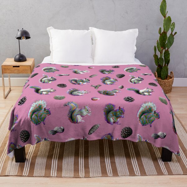 Electric Squirrels on Pink Throw Blanket
