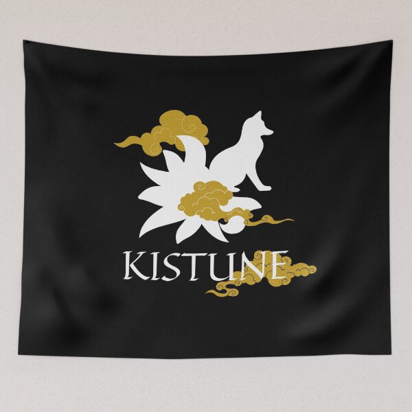 Item preview, Kitsune 9 tailed fox silhouette in traditional Japanese background designed and sold by ThousandAutumns.