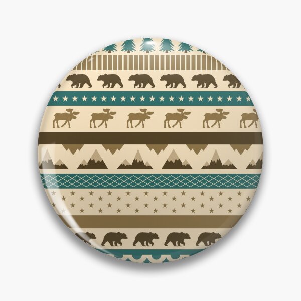 Item preview, Alaska inspired striped pattern with mountains, bear, moose, stars and pine trees designed and sold by CiniArt.