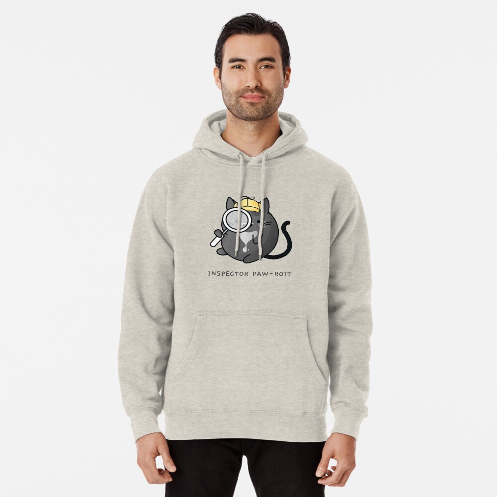 Inspector Pawroit Black Tuxedo Cat Detective Pullover Hoodie
