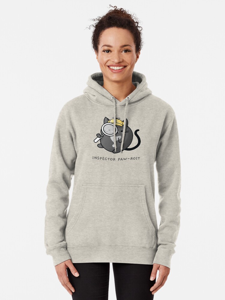 Alternate view of Inspector Pawroit Black Tuxedo Cat Detective Pullover Hoodie