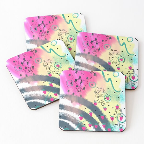 Item preview, Kids picking strawberries in grandma's garden abstract print  designed and sold by orangerinka.