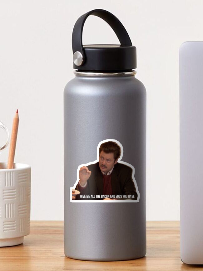Thumbnail 1 of 3, Sticker, Ron Swanson--Give Me all the Bacon and Eggs You Have designed and sold by dundermifflin96.