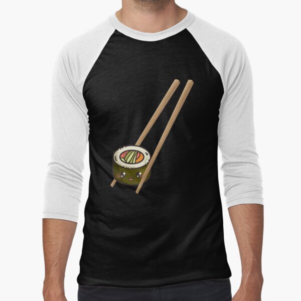 Kawaii Sushi Cannon Ball Japanese Soy Sauce Anime Foodie Raglan Baseball Tee