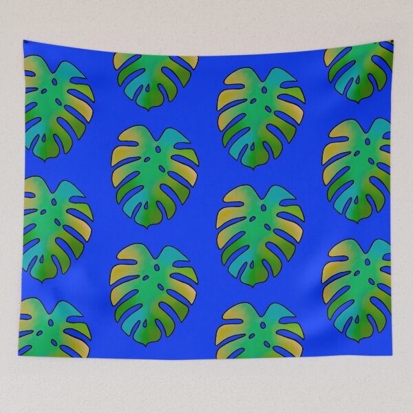 Item preview, Green blue Monstera with blue background designed and sold by katkinggross.