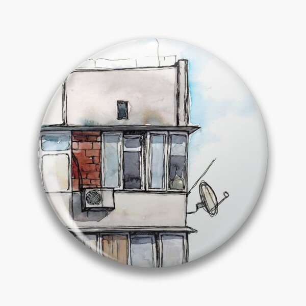 Item preview, Watercolor hand drawn sketch illustration of corner of a house with balconies art designed and sold by FuzzyLogicKate.
