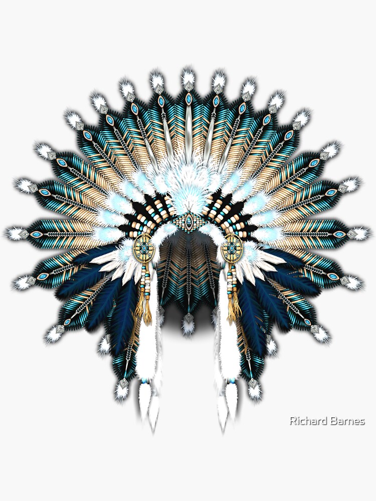 "Native American War Bonnet In Silver and Blue" Sticker for Sale by