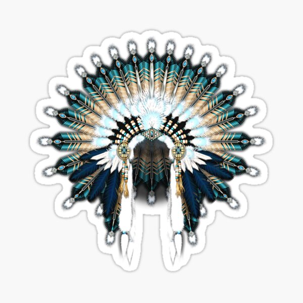 Native American War Bonnet In Silver and Blue Sticker