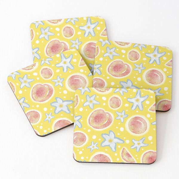 Item preview, Peaches, Vanilla Flowers and Dots on Illuminating Yellow Background  designed and sold by nancyelias.