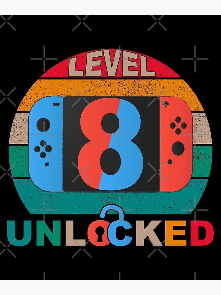 Level 8 Unlocked Video Gamer 8th Birthday T-Shirt - 8th Birthday Gift - Pin