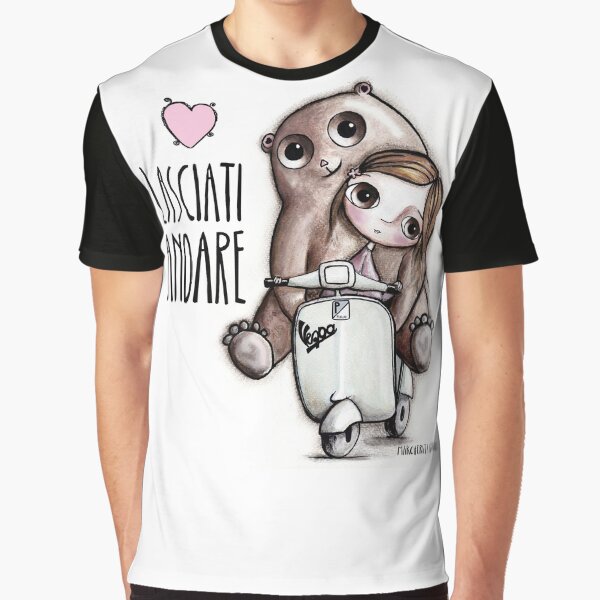 The doll and the bear with big eyes on Vespa, art Margherita Arrighi Graphic T-Shirt