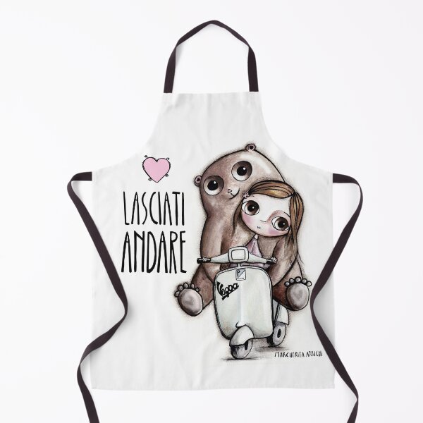 The doll and the bear with big eyes on Vespa, art Margherita Arrighi Apron