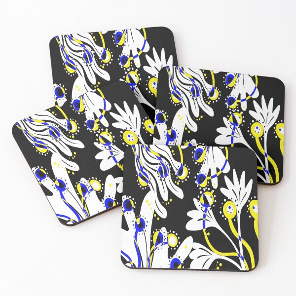 Item preview, Black and white flowers with blue and yellow designed and sold by Lori  Rosen.