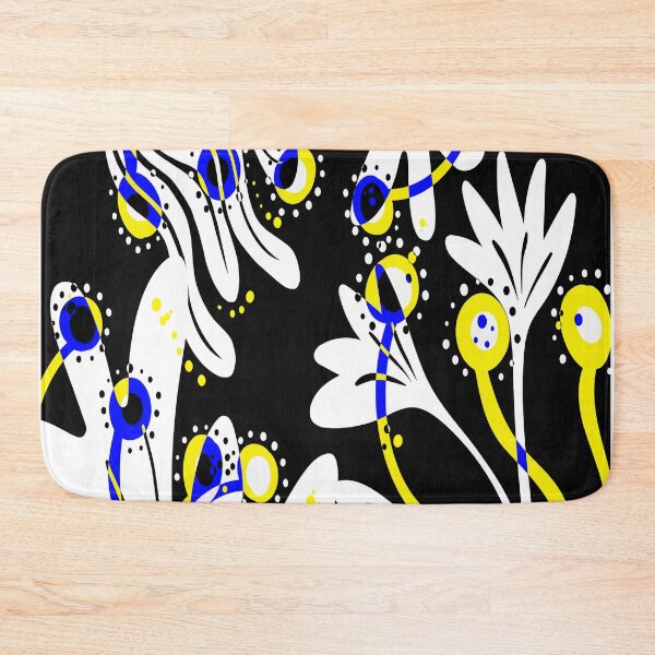 Item preview, Black and white flowers with blue and yellow designed and sold by Lori  Rosen.