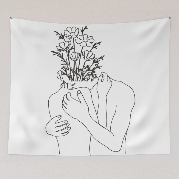 Item preview, Woman and man face with flowers. Scandinavian print, Scandinavian, Nordic, Trendy print, Styled, Scandinavian art, Modern art, Wall art. Minimalistic, Modern Poste  face with flowers line drawing. designed and sold by Nina Velychko.