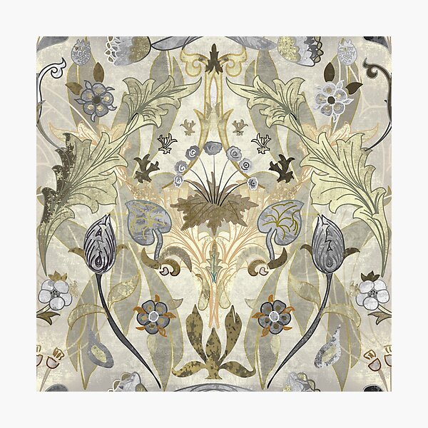 Exquisite William Morris Daisy Tile, Tulip and Strawberry Thief fusion - Art Nouveau Victorian Pattern. Caroline Laursen original Photographic Print