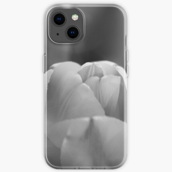 Black and White Closeup of a tulip with added refelctions iPhone Soft Case