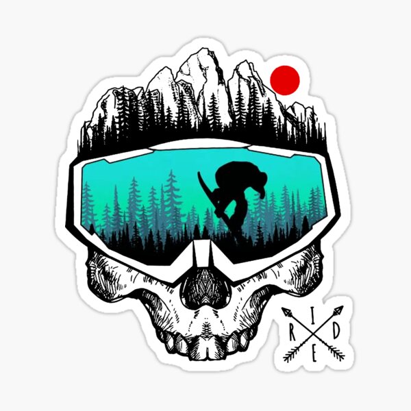 Beschrijving Huh Winkelier Snowboard Skull" Sticker for Sale by shlebah | Redbubble