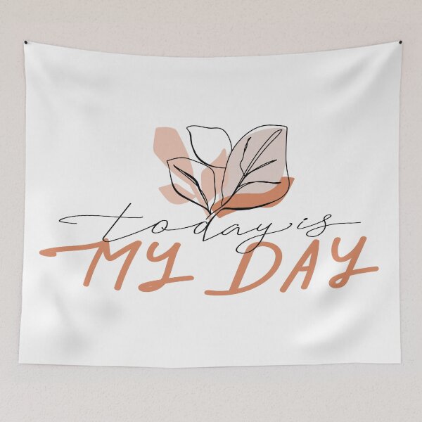 Item preview, One line leaves with abstract shapes and stylish lettering. Typography slogan design "Today is my day". designed and sold by CoCoArt-Ua.