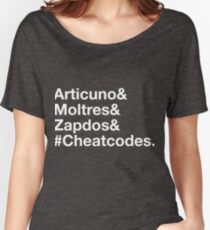 Stylish Pokemon T's | Articuno & Moltres & Zapdos & Cheatcodes | White on Dark Women's Relaxed Fit T-Shirt