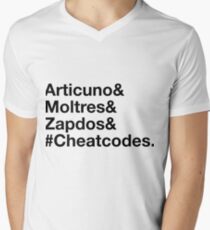 Stylish Pokemon T's | Articuno & Moltres & Zapdos & Cheatcodes | Black on Light Men's V-Neck T-Shirt