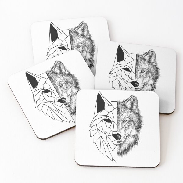 Item preview, Black half geometric wolf head designed and sold by Thornartstore.
