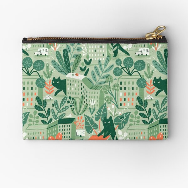 Giant cats, plants and dormitory area. Zipper Pouch