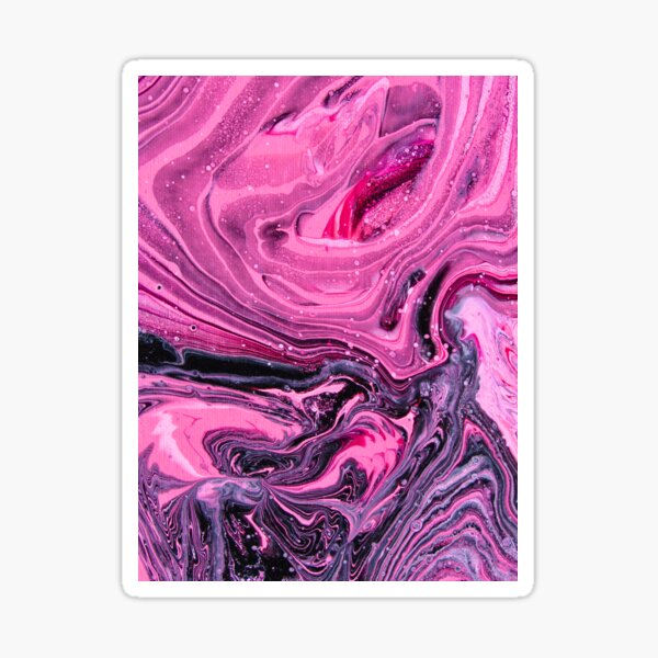 Pink and Black Abstract Acrylic Pour Painting Sticker