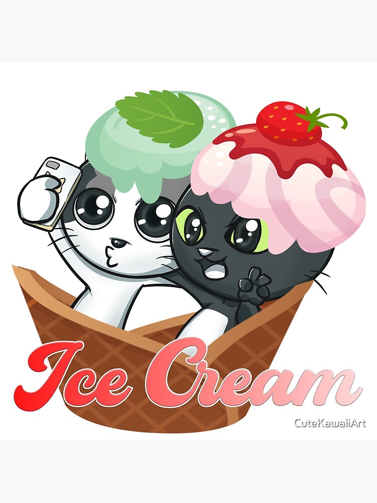 "Cute Chibi Ice Cream Cats Summer two cheeky cats by Cute Kawaii