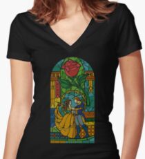 Beauty and The Beast - Stained Glass Women's Fitted V-Neck T-Shirt