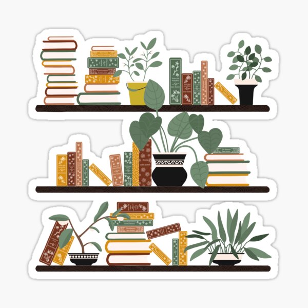 Item preview, Books and Flower Pots on Bookshelves designed and sold by space-kitten.