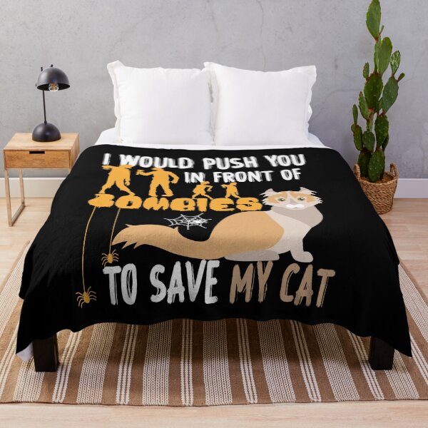 Item preview,  I Would Push You In Front Of  Zombies To Save My Cat, Cute American Curl Cat, Cat Lover Zombie Teez, Hungry Ghost, Halloween Gift For Boyfriend designed and sold by Rassitni.