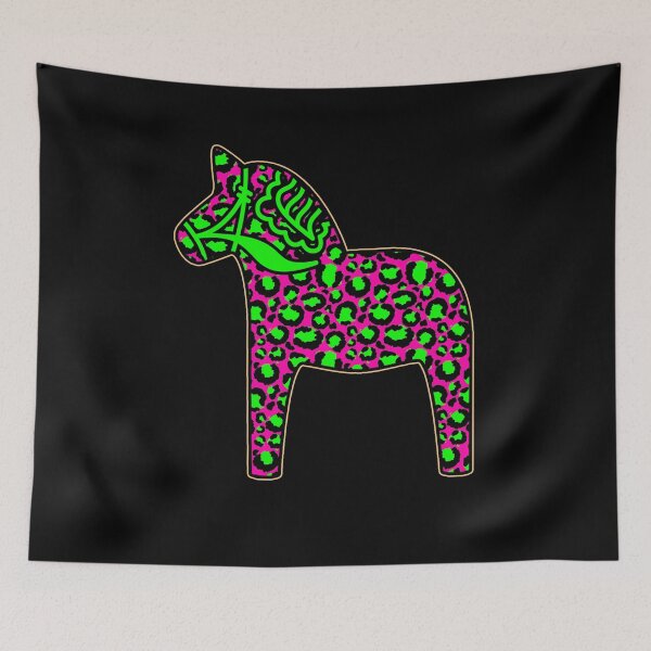 Item preview, Leopard Print Dala  Dalarna Sweden Horse Dalecarlian Swedish Pink and Green designed and sold by funnytshirtemp.