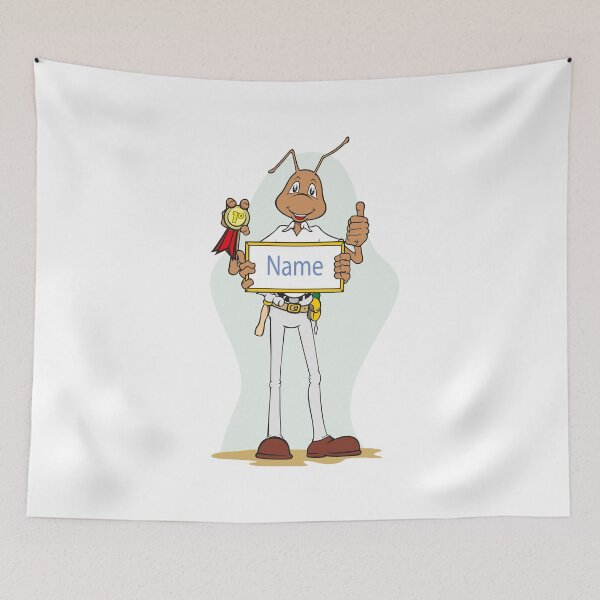 Item preview, Ant mascot illustration holding frame with name and medal. Ideal for catalogs, informative and institutional material designed and sold by LucianoCosmo.