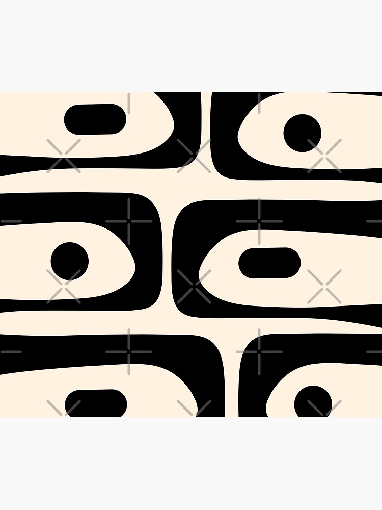 Mid Century Modern Piquet Abstract Pattern in Black and Almond Cream Bath  Mat by Kierkegaard Design Studio