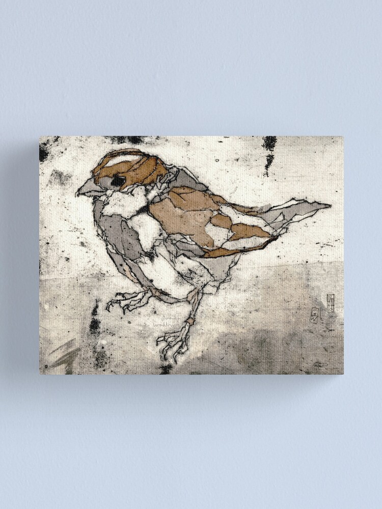 Alternative Ansicht von Spatz Radierung. Aquarell Kolorierung Leinwanddruck