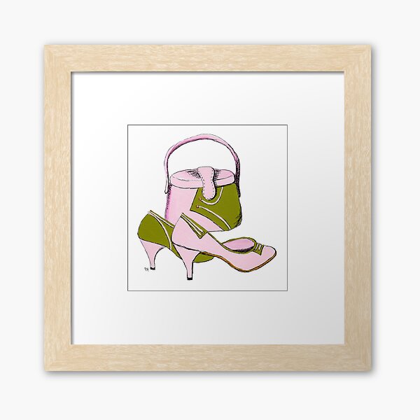 Vintage 1940s Shoes and Matching Purse in Pink and Green Framed Art Print
