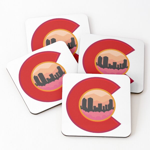 Item preview, Colorado Logo Downtown Denver Skyline Mountains Stylized Pink designed and sold by ExploreColorado.