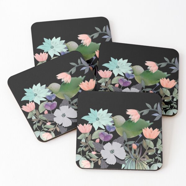 Item preview, Green bird in exotic flower garden designed and sold by ahahdodo.