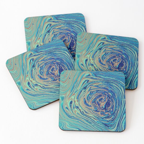 Item preview, Blue, Green, and Bronze Abstract Ring Pour Painting designed and sold by ArtWilloughby.