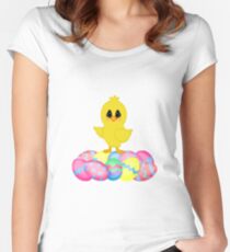 Easter Chick on Pastel Eggs Women's Fitted Scoop T-Shirt