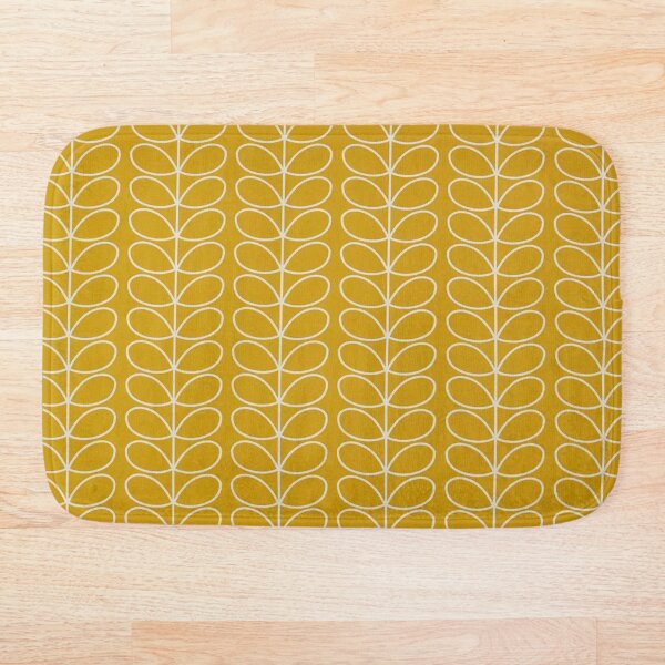linear stem-orla design, golden yellow, white Bath Mat