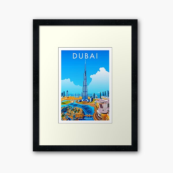 Dubai, Burj Khalifa Vintage Travel poster Framed Art Print