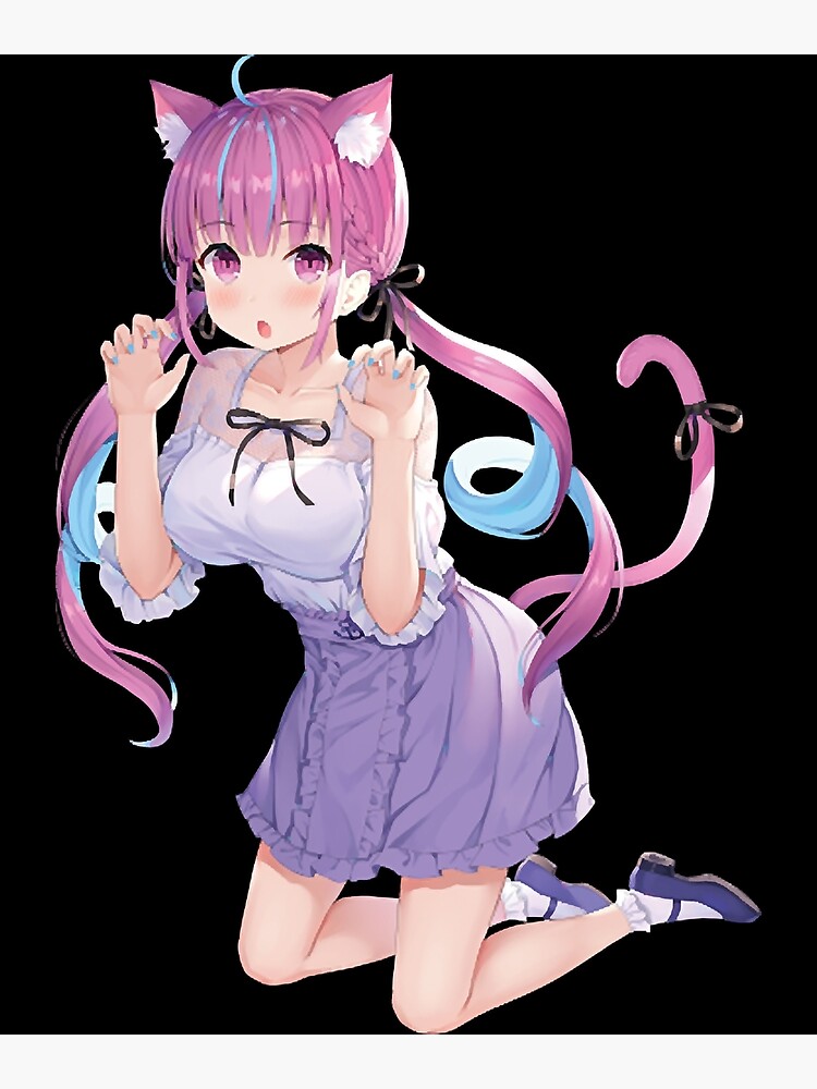 Kawaii Anime Neko Catgirl Pastel Waifu Anime Girl Poster By