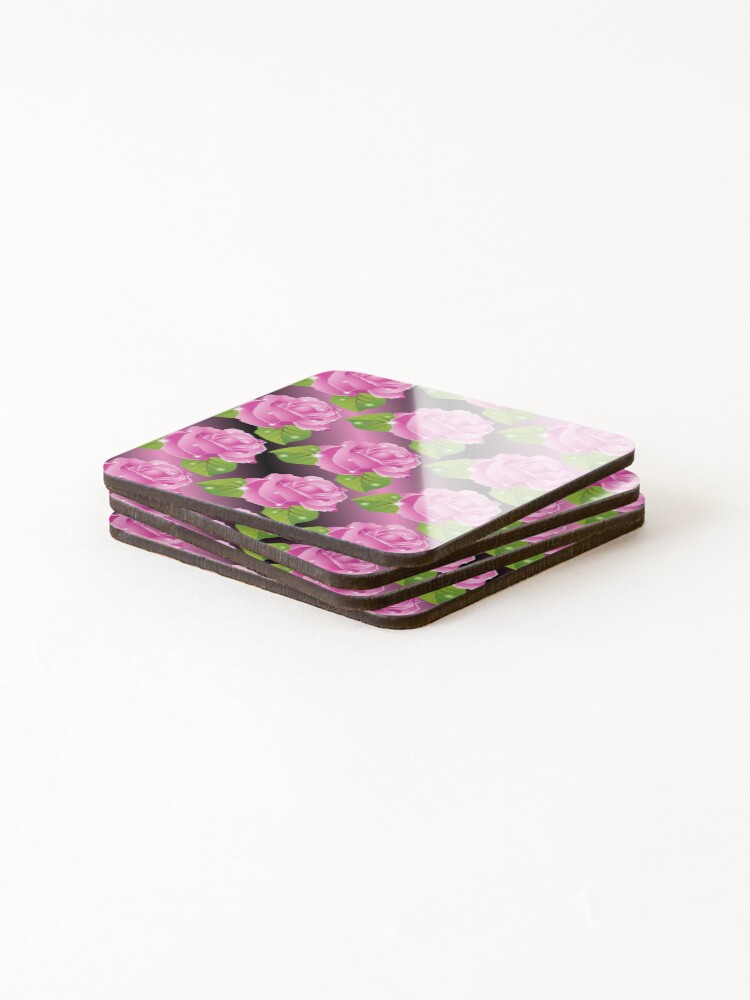 Thumbnail 4 of 5, Coasters (Set of 4), Pink Sparkly Roses Pattern designed and sold by AyeshasDesigns.