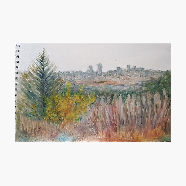 Item preview, Jerusalem Overlook, watercolor by Haya Yagel designed and sold by EsterKarenAida.